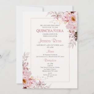  inbjudan till Boho Blommigt Ram Quinceañera