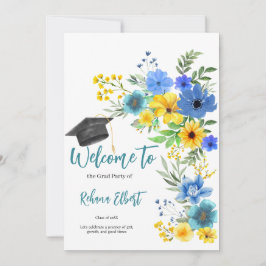 Inbjudan till Boho Gult & Blue Blommigt Studenten