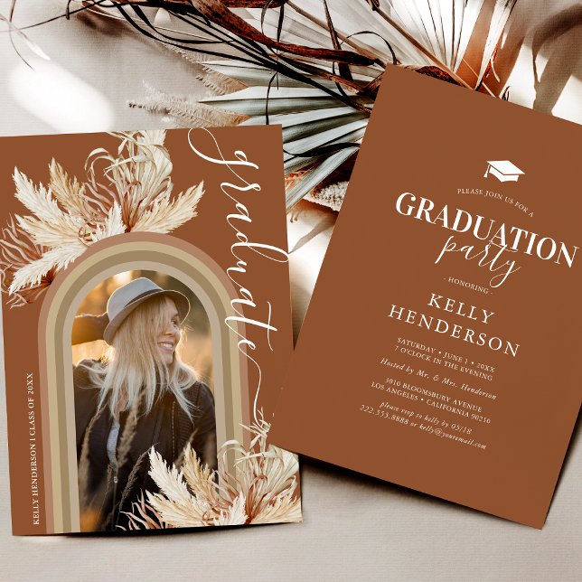 Inbjudan till Boho Pampas Grass Photo Studenten (Skapare uppladdad)