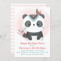 Inbjudan till Boho Panda Bear 4e födelsedagen