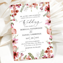 Inbjudan till Boho Rosa Wildblommor Elegant bröllo