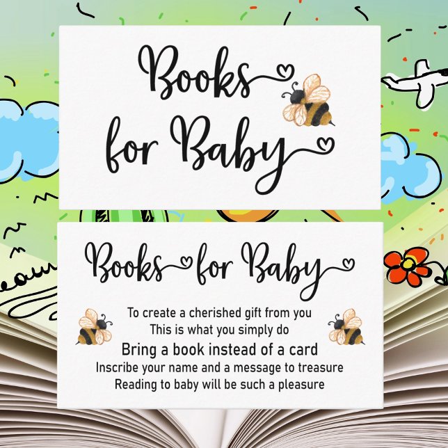 Inbjudan till Bok-begäran om Baby Bee Shower (Cute Baby Shower Books For Baby Cards. Enclose in your invite. Share the joy or reading. )