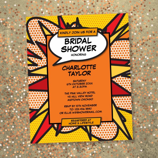 Inbjudan till Bok för för Möhippa av budgetRoligt  (Budget Fun Bridal Shower Comic Book Invitation)