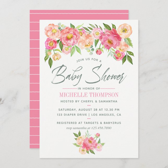 Inbjudan till bondblommor Baby Shower (Fram/baksida)