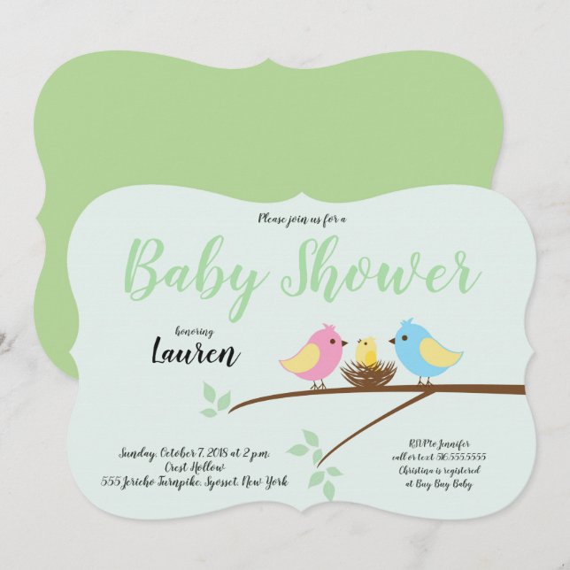Inbjudan till bondgårdar i Gren Nest Baby Shower (Fram/baksida)