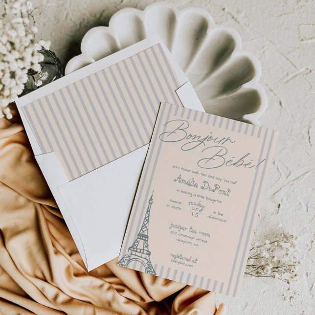 Inbjudan till Bonjour Bebe Blue Baby Shower (Skapare uppladdad)