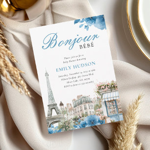 Inbjudan till Bonjour Bebe Fransk Blue Baby Shower