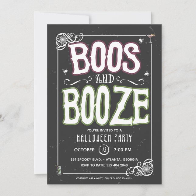 Inbjudan till Boos och Sprit Halloween fest (Framsida)