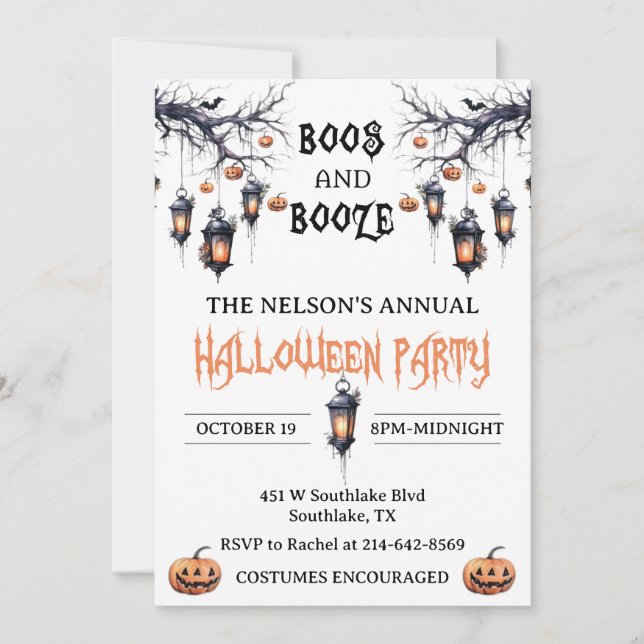 Inbjudan till Boos och Sprit Halloween fest (Framsida)