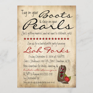 Inbjudan till Boots & Pearls Bachelorette Party