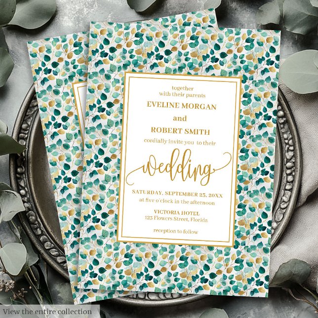 inbjudan till borget i Luxe Deep Grönt Guld Greene (Luxe Deep Green Gold Greenery Wedding Invitation)