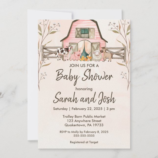 Inbjudan till boskap Baby Shower (Framsida)