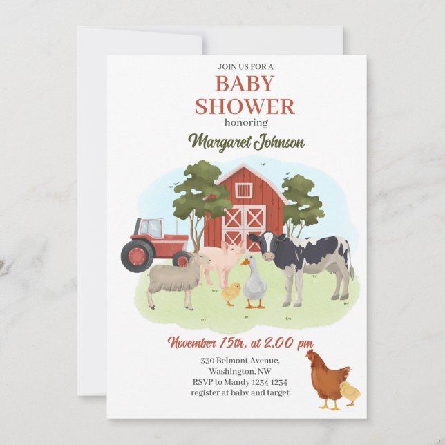 Inbjudan till boskap Barnyard Baby Shower (Framsida)