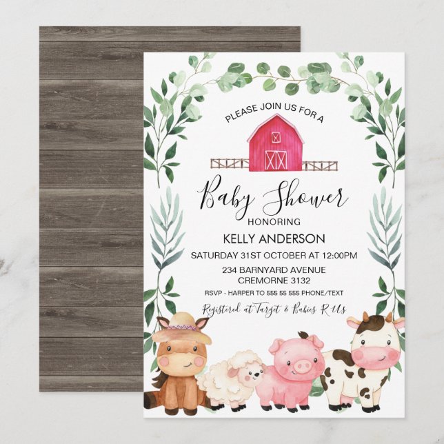 Inbjudan till boskap Foliage WAN Baby Shower (Fram/baksida)