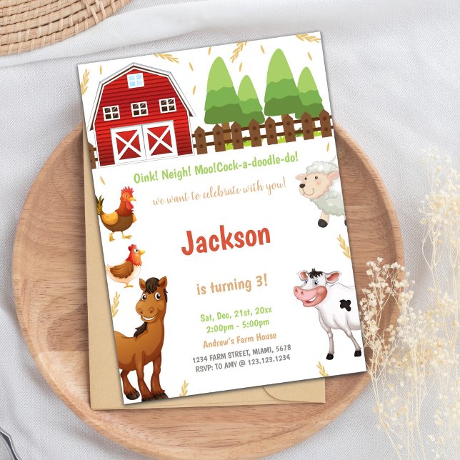 Inbjudan till boskap på födelsedagen (Farm Animals Birthday Invitations)