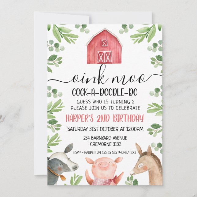 Inbjudan till boskap på födelsedagen 2:a födelseda (Framsida)