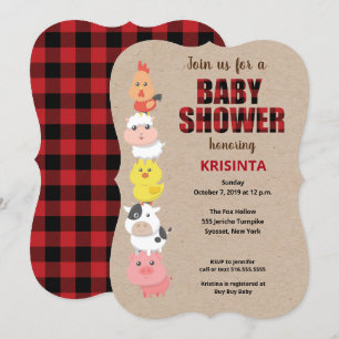 Inbjudan till Boskap Red Plaid Baby Shower