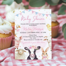 Inbjudan till boskap Rosa Barnyard Baby Shower