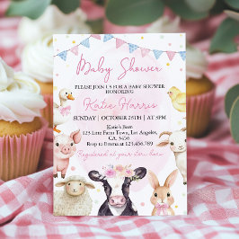 Inbjudan till boskap Rosa Barnyard Baby Shower