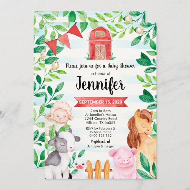 Inbjudan till Boskap till besökaren för babykläder (Fram/baksida)