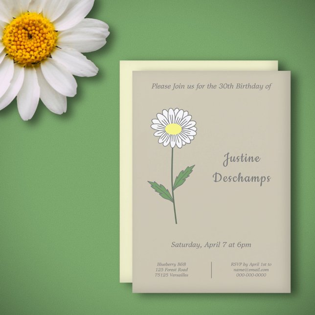 Inbjudan till botaniska Daisy på nedre födelsedags (Botanical Daisy Flower Birthday Invitation)