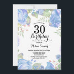 Inbjudan till Botaniskt blått Blommigt 30års födel<br><div class="desc">Botaniskt blått Blommigt 30års födelsedag-inbjudan. Blommigt Rosa Barn födelsedag Kvinnoinbjudan. Vattenfärgad Blommigt blomma. Elegant Rosa ros och Peony Flowers. Vuxen Birthday. Vit bakgrund. Black and White. 13:e 15:e 16:e 18:e 20:e 30:e 40:e 60:e 70:e 80:e 90:e 100:e, alla åldrar. Om du vill göra ytterligare anpassningar klickar du på knappen "Anpassa"...</div>