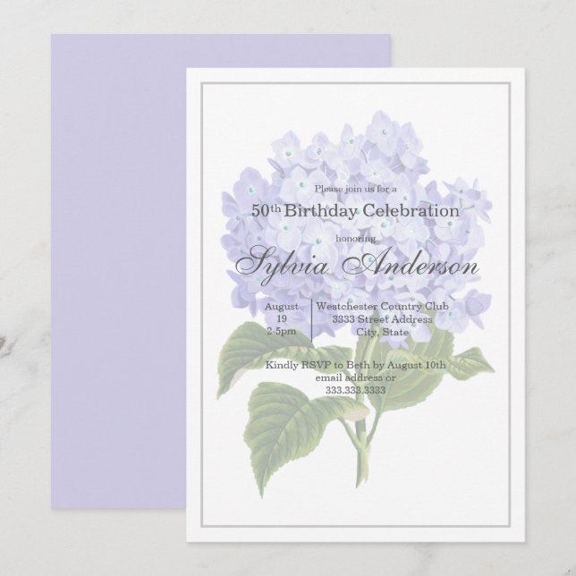 Inbjudan till botaniskt Hydrangea under 50:e födel (Fram/baksida)