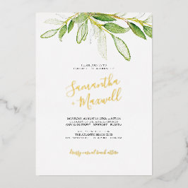 Inbjudan till botaniskt Löv Watercolo Bröllop Foil