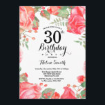 Inbjudan till Botaniskt Röda Blommigten 30års föde<br><div class="desc">Inbjudan till Botaniskt Röda Blommigten 30års födelsedag. Blommigt Rosa Barn födelsedag Kvinnoinbjudan. Vattenfärgad Blommigt blomma. Elegant Rosa ros och Peony Flowers. Vuxen Birthday. Vit bakgrund. Black and White. 13:e 15:e 16:e 18:e 20:e 30:e 40:e 60:e 70:e 80:e 90:e 100:e, alla åldrar. Om du vill göra ytterligare anpassningar klickar du på...</div>