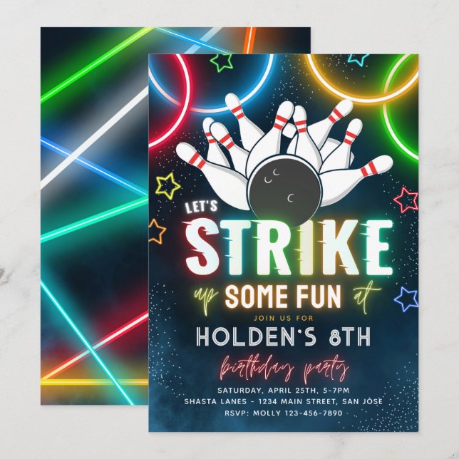 Inbjudan till Bowling-partiet | Bowling Birthday (Fram/baksida)