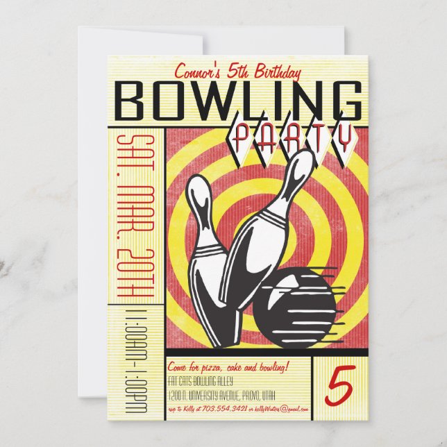 Inbjudan till Bowling-partiet - Röd (Framsida)