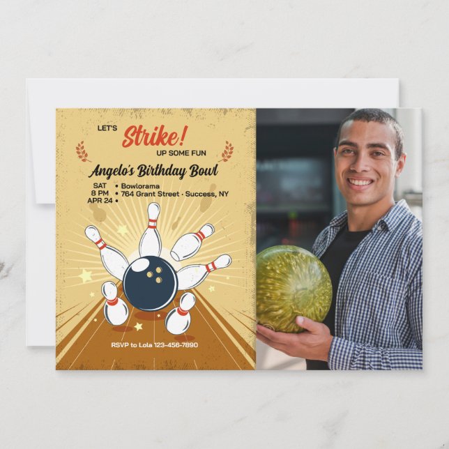 Inbjudan till Bowling Photo Birthday (Framsida)