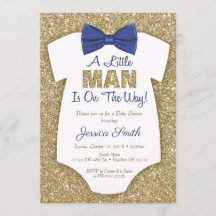 Inbjudan till Bowtie Baby Shower Guld Glitter