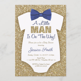 Inbjudan till Bowtie Baby Shower Guld Glitter
