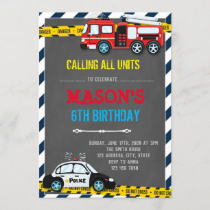 Inbjudan till brandbil och polisens födelsedagstem
