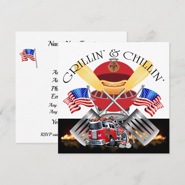 Inbjudan till brandförsvaret Grillin och Chillin (Fram/baksida)