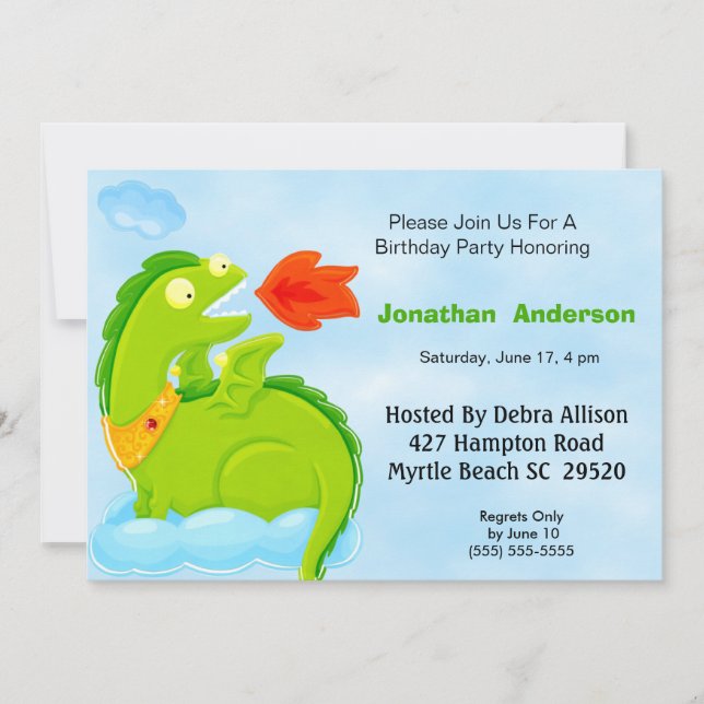 Inbjudan till brandgubbsdagen: Dragon Birthday-inb (Framsida)