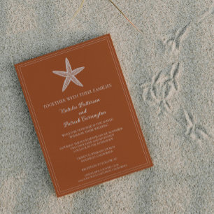Inbjudan till brännbar Orange Starfish bröllop