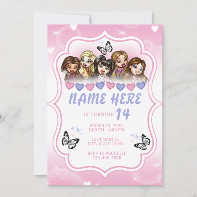 Inbjudan till Brat Doll Airbrush Birthday Birthday (Framsida)