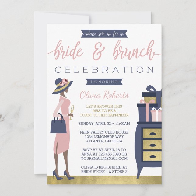 Inbjudan till Bride & Brunch Shower, flottan, Rosa (Framsida)