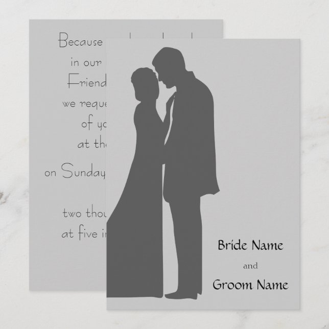 Inbjudan till Bride och Groom Silhouette (Fram/baksida)