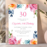 Inbjudan till Bright Blommigt 30års födelsedag<br><div class="desc">Gratulerar till milstolpen 30års födelsedag med våra inbjudningar till blommigten! De här inbjudningarna har en fantastisk vattenfärgsdesign av färgstarka blommor på en ren vit bakgrund och är perfekt för alla vås- eller sommartider i firande. Den elegant kalligraftexten tillför en något sofistikerad och charm till ditt speciella tillfälle. Våra inbjudningar kan...</div>