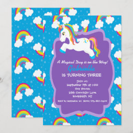 Inbjudan till Bright Rainbow Unicorn Birthday