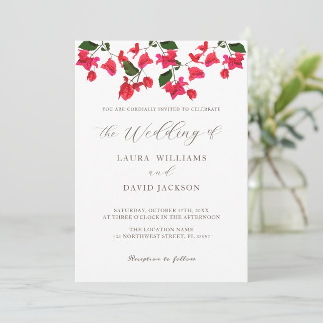 Inbjudan till Bright Red Bougainvillea Flower Wedd (Stående Fram)
