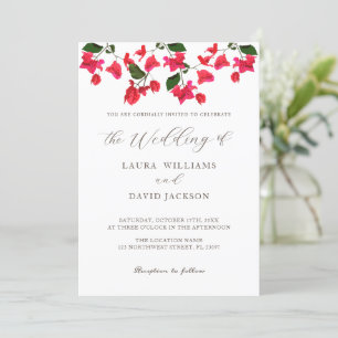 Inbjudan till Bright Red Bougainvillea Flower Wedd