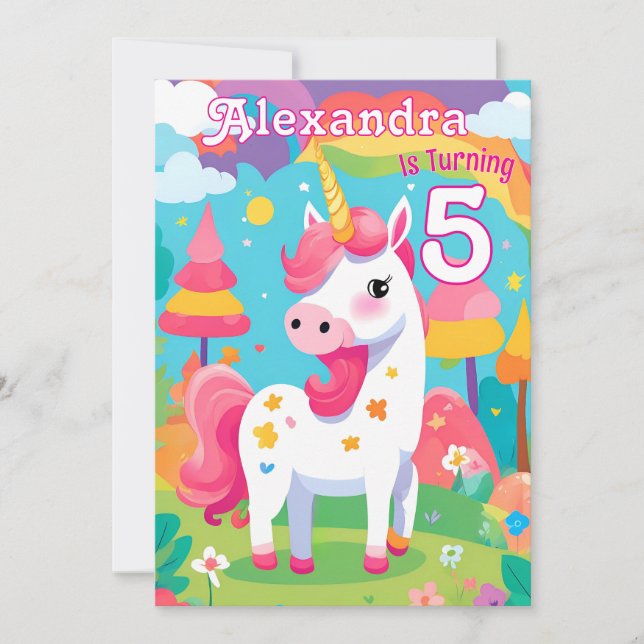 Inbjudan till Bright Rosa Cute Unicorn Birthday (Framsida)