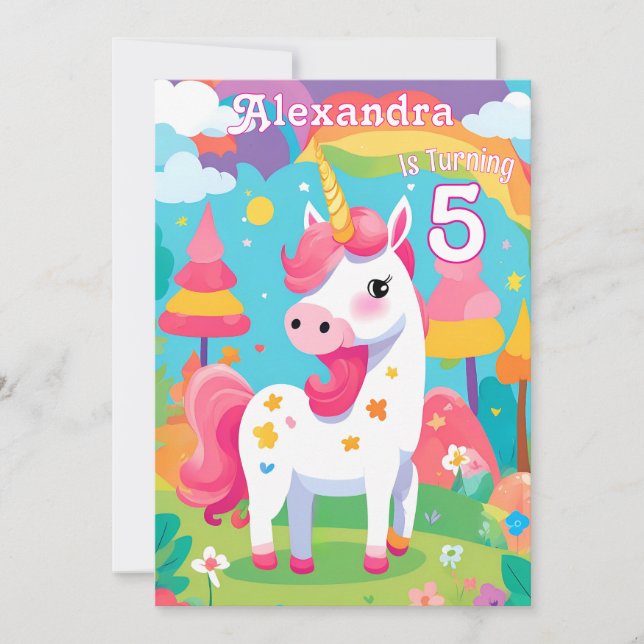 Inbjudan till Bright Rosa Cute Unicorn Birthday (Framsida)