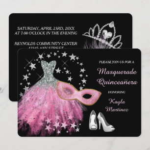 Inbjudan till Bright Rosa Masqueraquinceanera