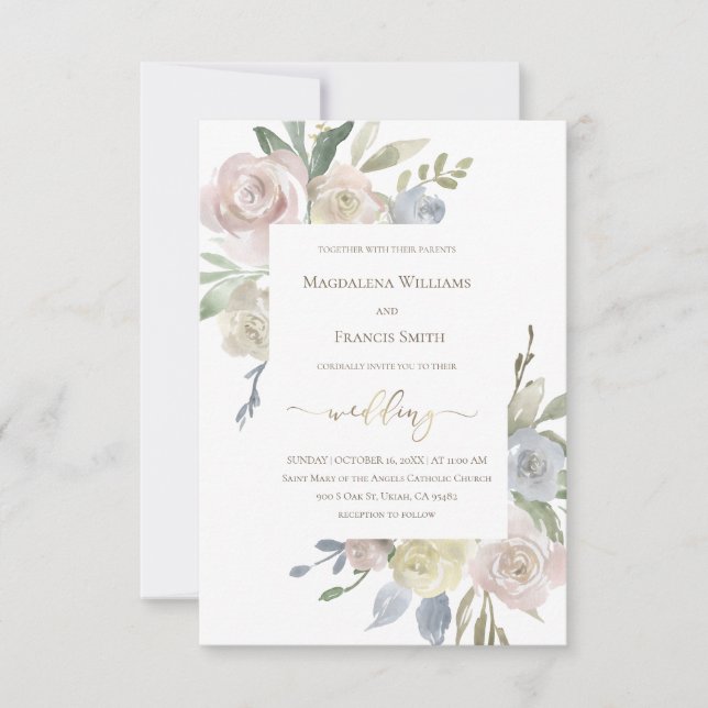 Inbjudan till bröllop-blomsterbuketter (Framsida)