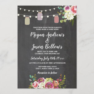Inbjudan till Bröllop Burk Chalk Rustic Blommigt L